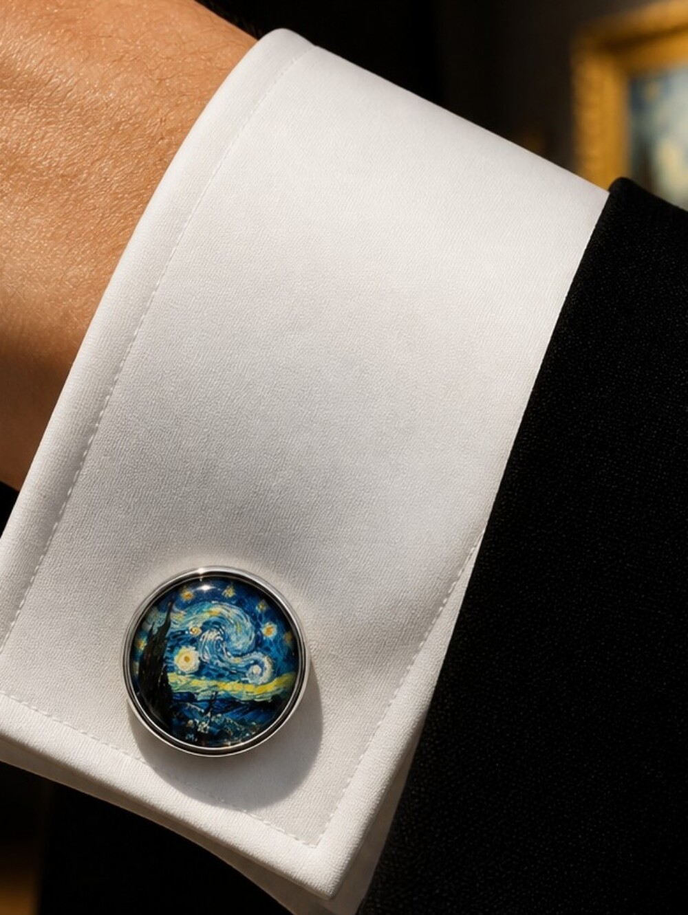 Van Gogh Starry Night Cufflinks Silver Blue Art Museum Artist Chic Teacher Gift